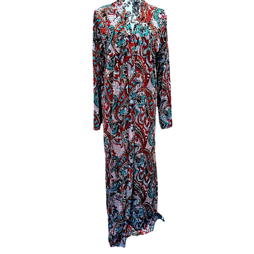 WRANGLER  Multi Paisley  Velvet Burnout Western Duster Cardigan Jacket Sz L